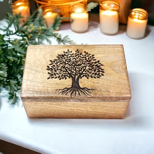 Handcrafted Wooden Cremation Urn with Tree of Life Design
