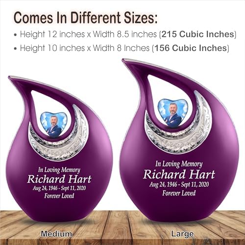 Personalized Purple Teardrop Cremation Urn for Adult Ashes - 156 Lbs Burial Urn with Velvet Bag