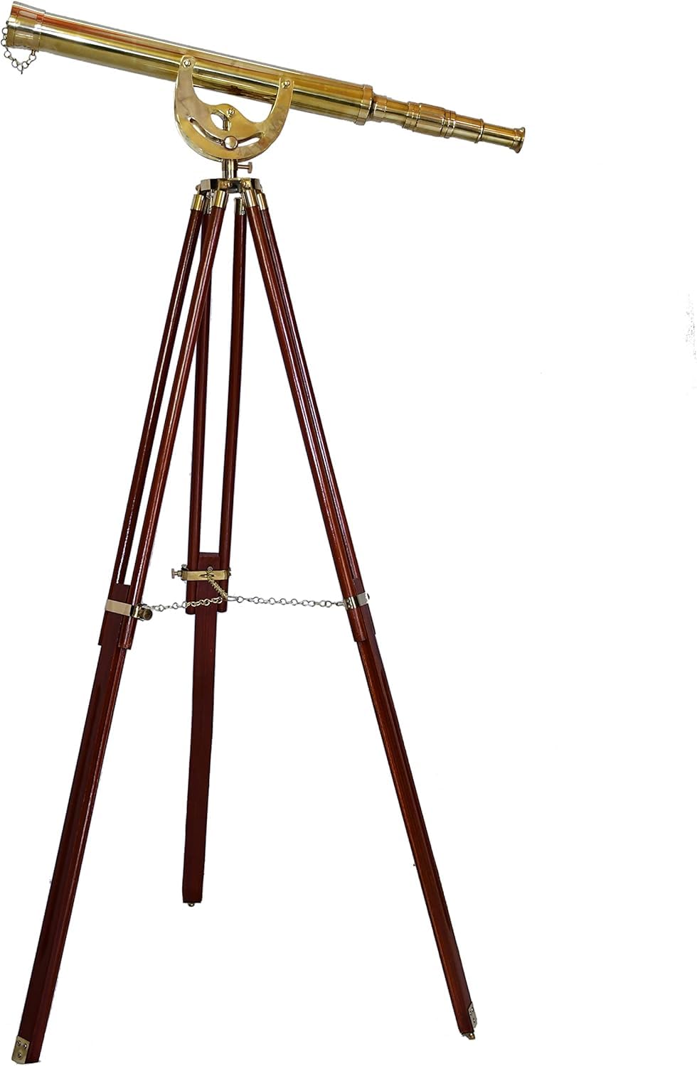 Handmade Shiny Brass Telescope Floor Standing Wooden Tripod Home Decor