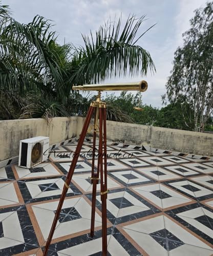 Nautical Home Decor Brass Telescope with Wooden Stand 1