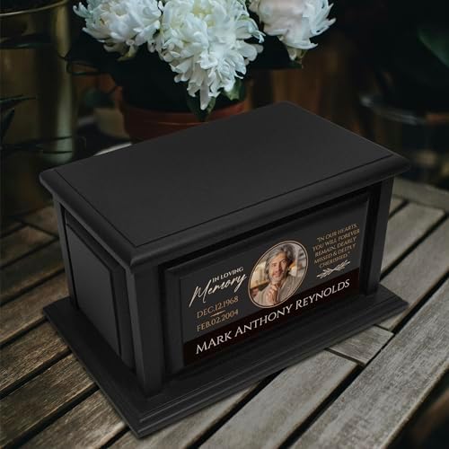 Personalized Solid Wood Urn for Ashes 250lbs Black Design