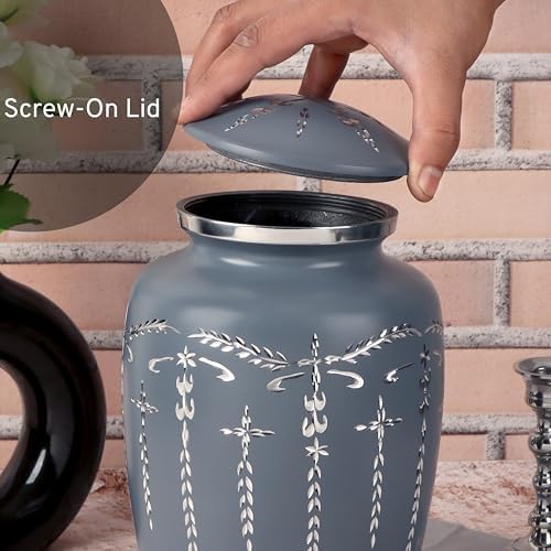 Decorative Cremation Urn for Human Ashes - Hand Engraved Grey Urn