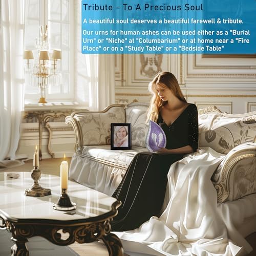 Angel Wings Cremation Urn for Human Ashes Purple Large Teardrop