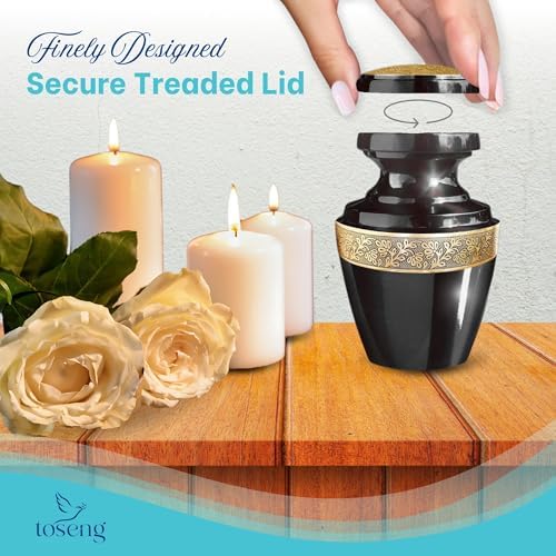 Handcrafted Decorative Urn for Ashes - Aluminium Enamel Cremation Urn with Velvet Bag