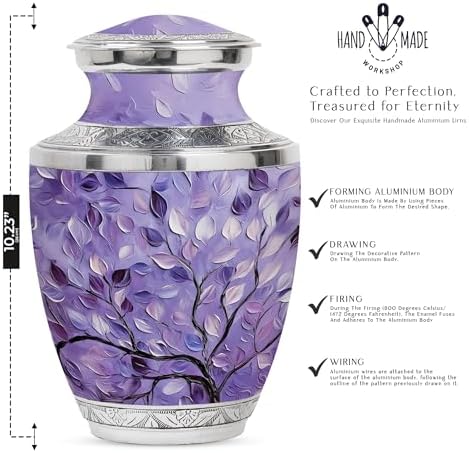 Purple Leaves Cremation Urn for Ashes - 10 Inch Decorative Adult Urn