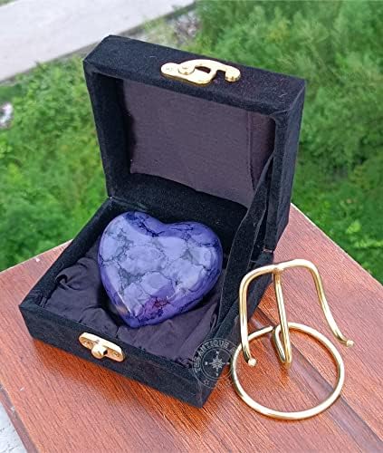 Purple Cremation Urn Heart with Black Box and Brass Stand