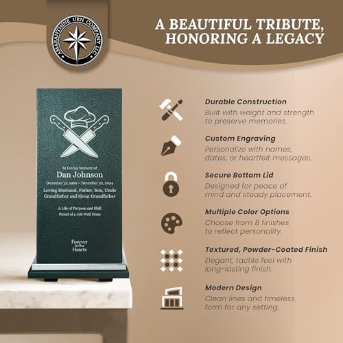 Customizable Cremation Urn with Chef Design - Metal Urn for Human Ashes Made in USA