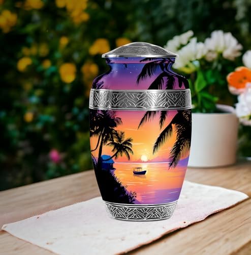 10 Inch Beach Cremation Urns for Mom Dad - Decorative Urn for Adult Ashes
