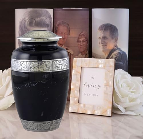Black Urns for Human Ashes Large Handcrafted Urn with Velvet Bag