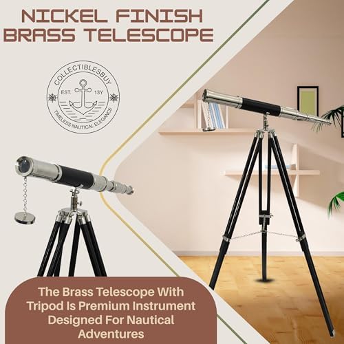 Vintage Black Tripod Telescope with Chrome Finish