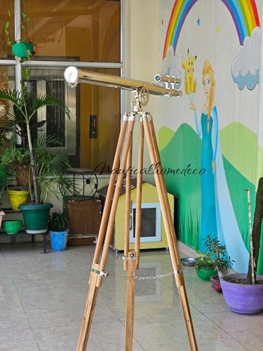 Nautical Home Decor Brass Telescope with Wooden Stand