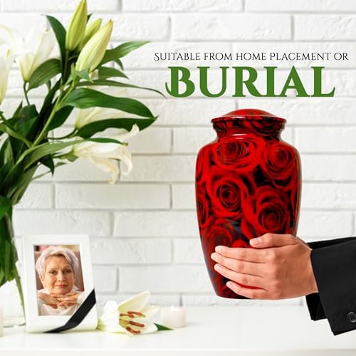 Bhartiya Handicrafts Red Rose Cremation Urn for Human Ashes