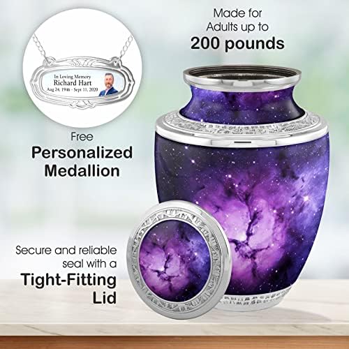 Personalized Purple Nebula Galaxy Cremation Urn for Adult Ashes - 200lbs Burial Urn with Velvet Bag