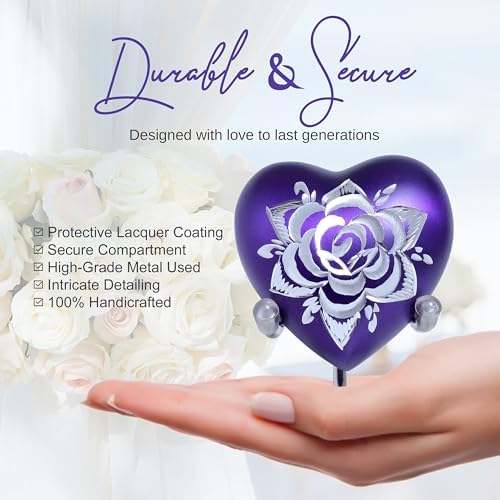 Rose Heart Urn for Human Ashes Purple Mini Cremation Keepsake