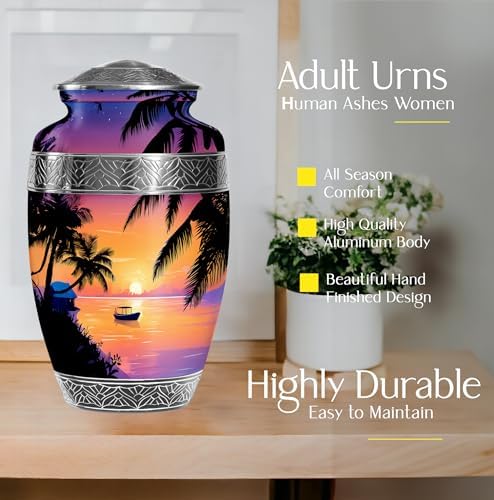10 Inch Beach Cremation Urns for Mom Dad - Decorative Urn for Adult Ashes