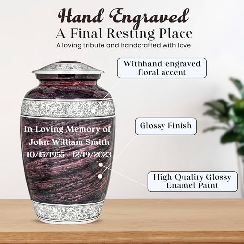 Personalized Brown Urn for Human Ashes with Necklace