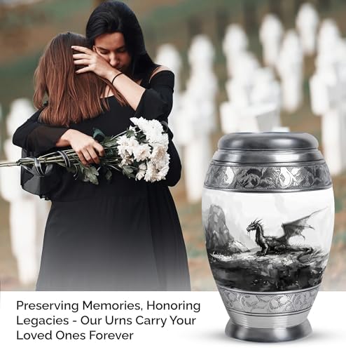 Dragon Urn For Ashes - 10 Inch Metal Urn Decorative Black