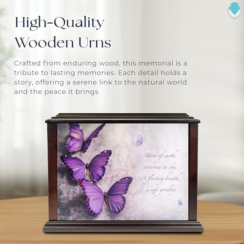 Purple Butterfly Wooden Urn for Ashes 250lbs