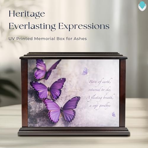 Purple Butterfly Wooden Urn for Ashes 250lbs