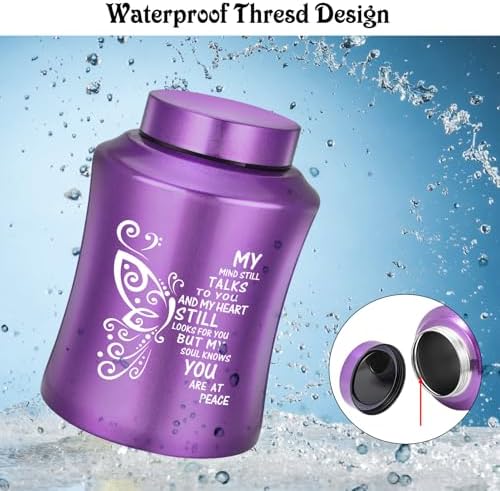 SOITIS Purple Butterfly Stainless Steel Cremation Urn - 827 Inch Memorial Keepsake