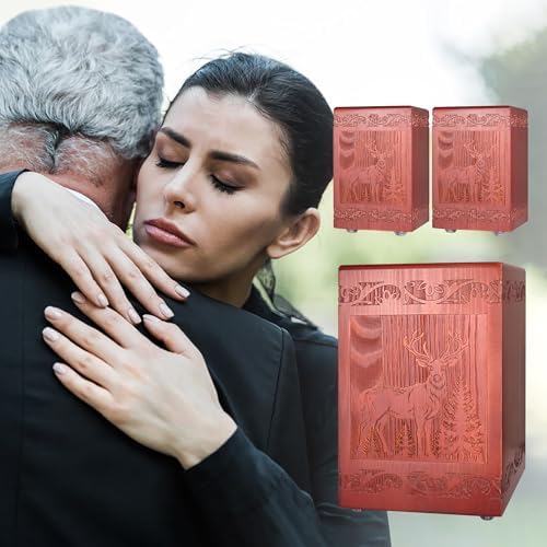 Wooden Cremation Urn for Human Handmade Engraved Deer Decorative Box