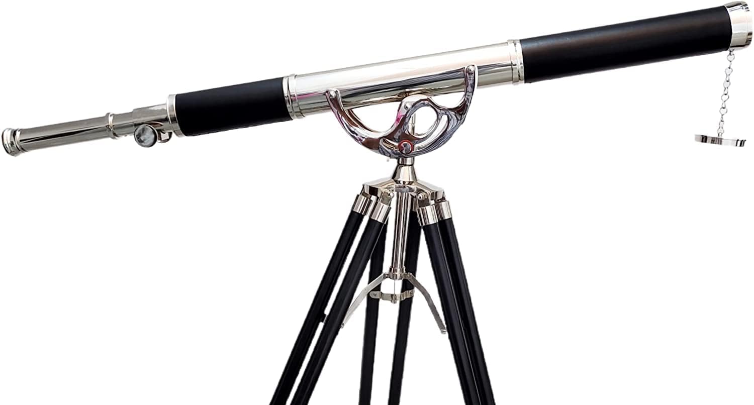 Nautical Vintage Solid Brass Telescope with Black Leather and Chrome Finish