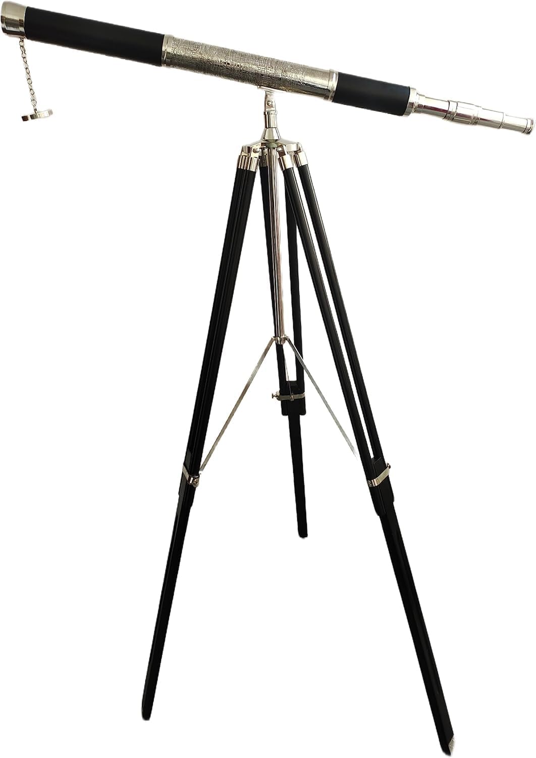 Nautical Vintage Floor Standing Brass Telescope with Black Wooden Tripod