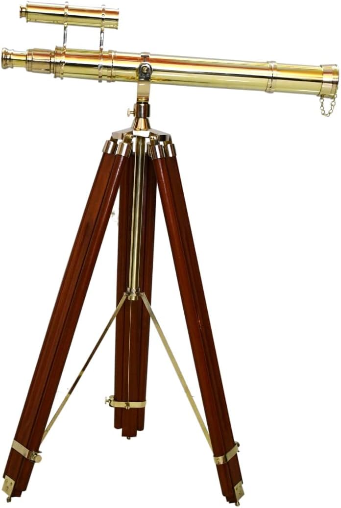 Royal Vintage Nautical Brass Telescope with Wooden Tripod Stand