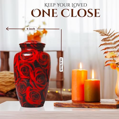 Bhartiya Handicrafts Red Rose Cremation Urn for Human Ashes