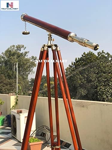 Floor Standing Brass Telescope with Leather Viewfinder 60 Inches
