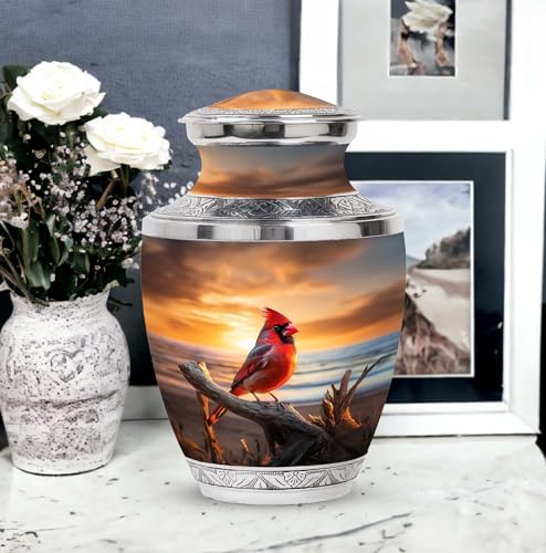 Cardinal Bird Decorative Urn - 10 Inch Large Memorial Ashes Holder