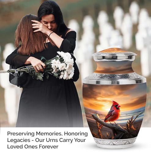 Cardinal Bird Decorative Urn - 10 Inch Large Memorial Ashes Holder