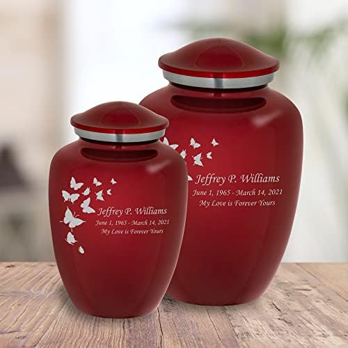 Homage Medium Ascending Butterflies Cremation Urn - 80 Cubic Inch Capacity - Crimson