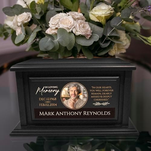 Personalized Solid Wood Urn for Ashes 250lbs Black Design