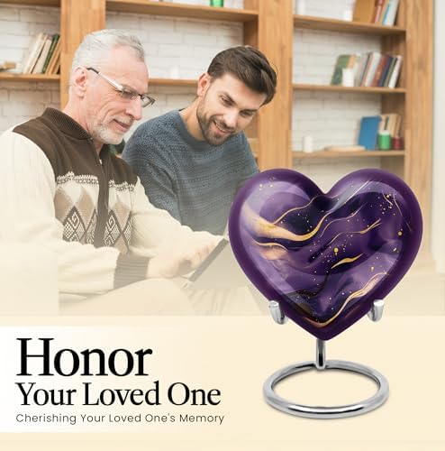 Dark Purple and Gold Design Large Urn for Ashes - 10 Inch 200Lbs and 3 Inch 4 Keepsake Urns Set