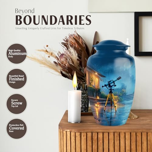 JAGASY 10 Inch Aluminum Ash Urn - Decorative Memorial Cremation Urn for Adult