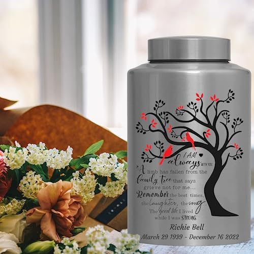 Personalized Cremation Urn with Custom Engraving and Red Bird Design