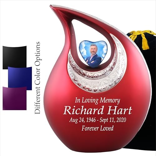 Personalized Photo Text Red Teardrop Cremation Urn for Adult Ashes