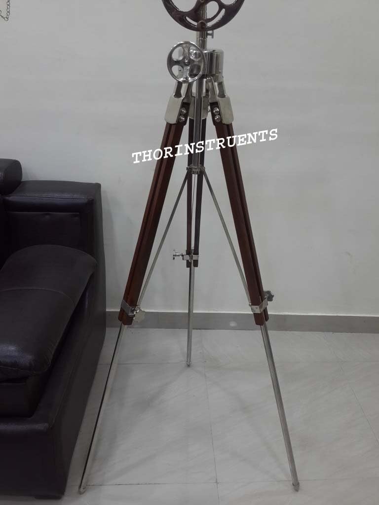 Vintage Brass Double Barrel Telescope with Wooden Tripod