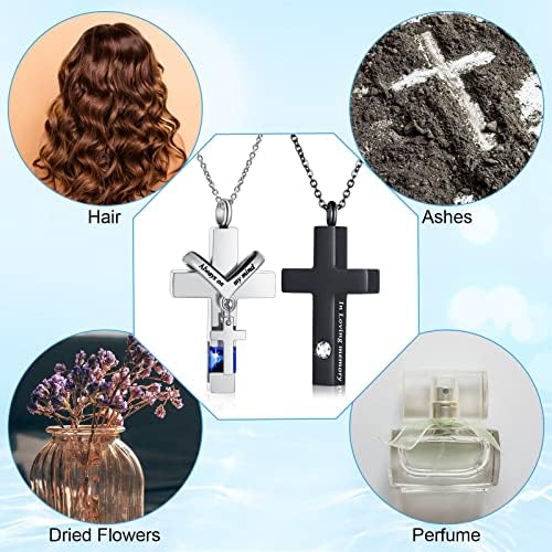 Yinkin 8 Pcs Urn Necklace for Ashes Cremation Cross Stainless Steel Memorial Jewelry