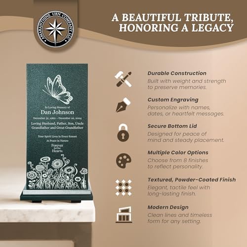 Amaranthine Urn Decorative Cremation Urn - Customizable Text Color Base Wildflower Butterfly No Base Made in USA