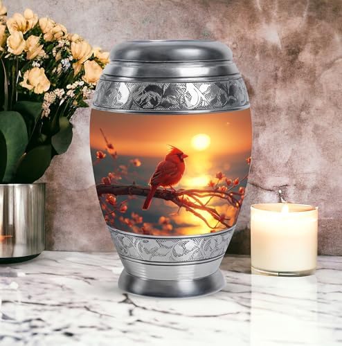MUKTIVE Cardinal Bird Urn for Ashes 10 Inch Red