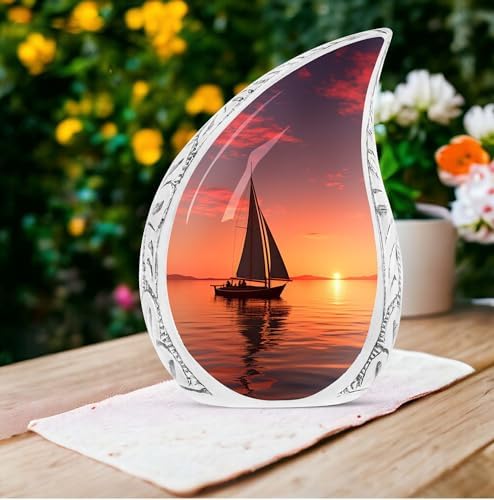Crimson Sunset Sailing Cremation Urn - 10 Inch Aluminum