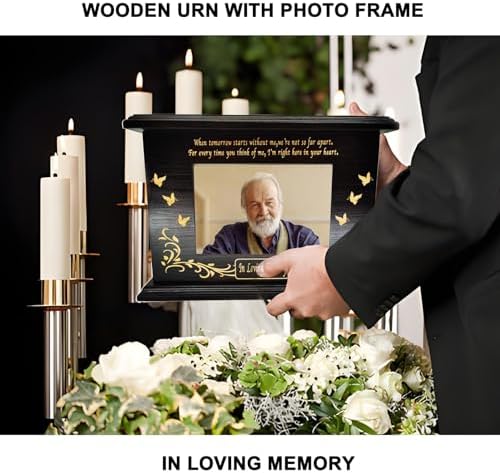 Cremation Urn for Human Ashes Walnut Wooden Urn with Photo Frame 270 Cubic Inches Capacity