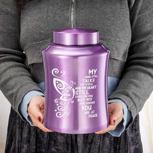 SOITIS Purple Butterfly Stainless Steel Cremation Urn - 827 Inch Memorial Keepsake