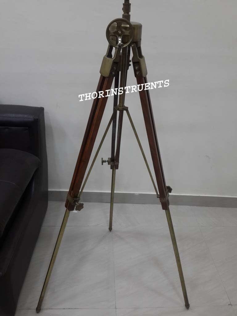 Vintage Antique Telescope with Leather Nautical Wheel Tripod Stand