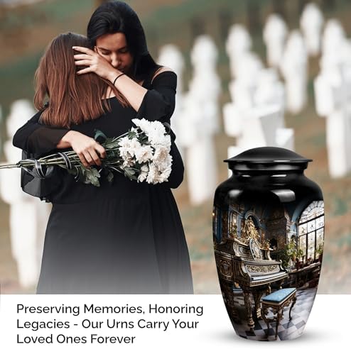 Piano Beautiful Look Cremation Urn 10 Inch Black Decorative Urn for Dad and Mom