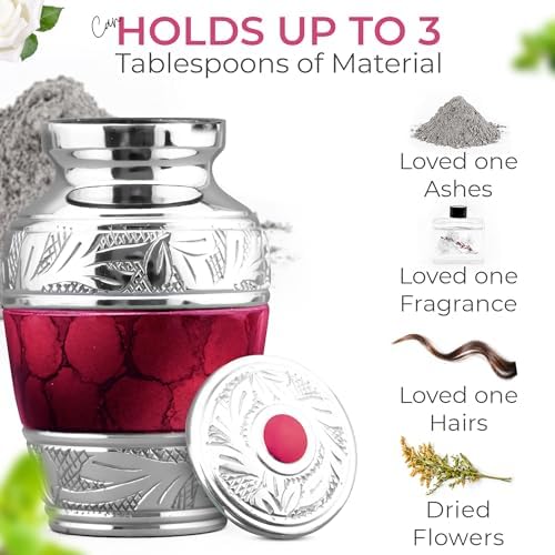 INTAJ Red Brass Keepsake Urn 3 Inch Mini Cremation Urn with Heart Box Sympathy Gift