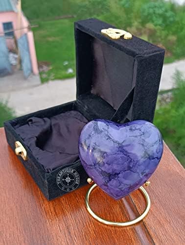 Purple Cremation Urn Heart with Black Box and Brass Stand