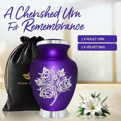 Elegant Purple Rose Cremation Urn - Handcrafted for Women and Men